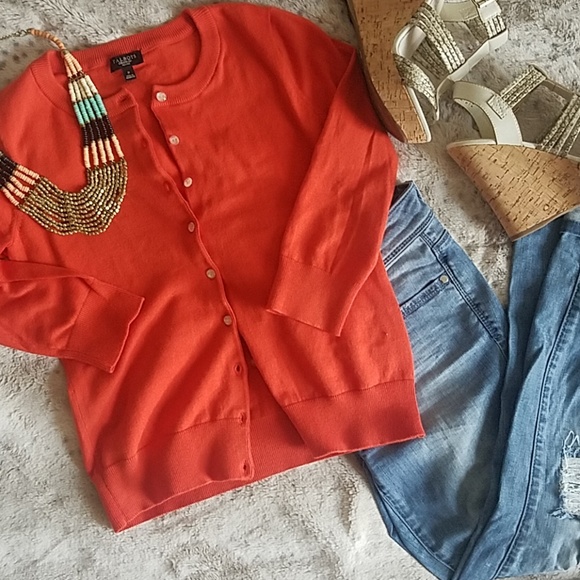 Talbots Sweaters - TALBOTS Charming Cardigan in Orange Valencia